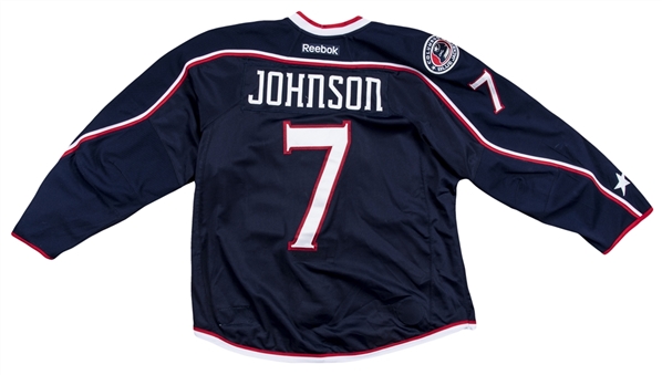 2014-15 Jack Johnson Game Used Columbus Blue Jackets Home Jersey (Blue Jackets/MeiGray)